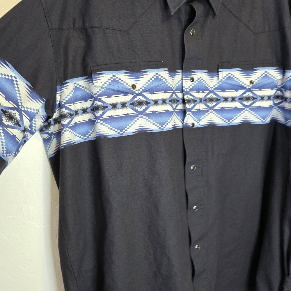 Roper Men's Large Long Sleeve Black and Blue Western Pearl Snap Rodeo Vintage - Picture 3 of 10